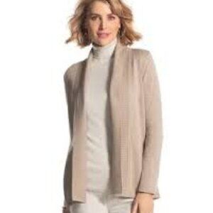 Chico's Sweater Cardigan Oatmeal Tan Collar Open Front Ribbed Cotton Blend Large